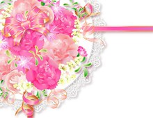 粉色蝴蝶结与花朵矢量图片