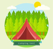 绿色郊外中的红色帐篷矢量图