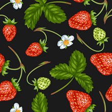 带花的草莓无缝背景矢量