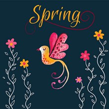 水彩绘春季花鸟矢量图片