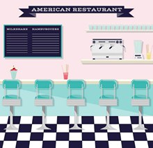 美式餐厅内部图矢量图片
