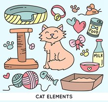 猫咪与宠物用品矢量图下载