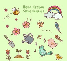 手绘春季元素矢量图片