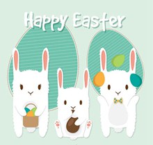 三只白兔复活节剪贴贺卡矢量图下载