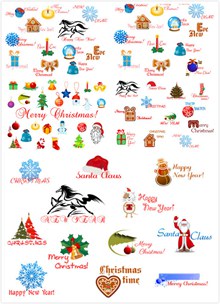 水晶球与雪人等圣诞节主题矢量图下载
