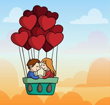 爱心热气球里的情侣矢量下载