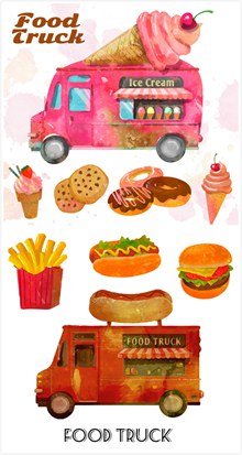 彩绘冰淇淋车和甜品矢量图下载