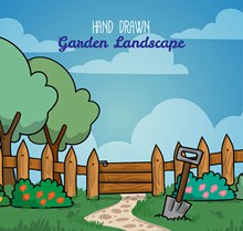 手绘花园栅栏风景设计矢量图片