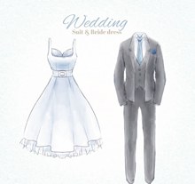彩绘婚纱和灰色礼服矢量素材