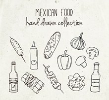 手绘简洁墨西哥食物矢量图下载