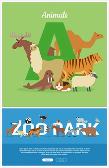 卡通小动物和字母矢量图