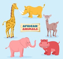 可爱卡通非洲野生动物矢量图