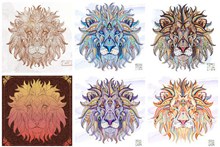 手绘线条狮子花纹矢量素材