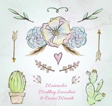彩绘婚礼植物和装饰矢量下载
