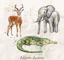 水彩绘非洲动物彩绘大象鳄鱼羚羊非洲动物矢量图片