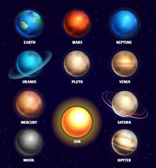 太阳系中的八大行星主题创意图矢量图片