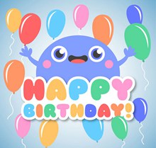 可爱卡通怪物和气球生日快乐矢量素材