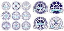 蓝色手绘航海徽章矢量图下载