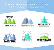 6款扁平化森林与野外探险标志图矢量素材