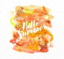 你好夏季橙色水彩海报图矢量图