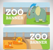 可爱大象和狮子动物园banner矢量