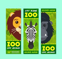 狮子斑马猩猩3个动物园折扣banner矢量素材