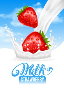 加入新鲜草莓的牛奶图矢量下载