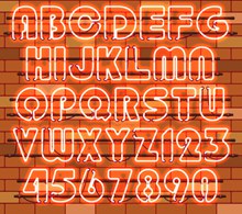 36个橙色霓虹灯字母和数字矢量下载
