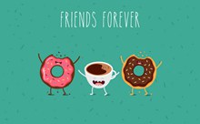 可爱卡通甜甜圈和咖啡矢量图片