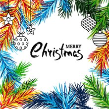 彩绘圣诞节松枝和挂饰矢量图片