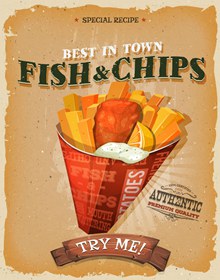 美味炸鱼和薯条海报矢量下载