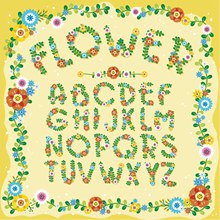 26个彩色花卉植物字母矢量素材