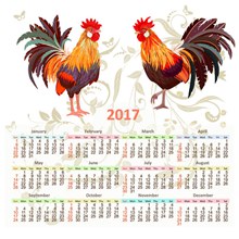 2017年彩绘公鸡年历矢量图片