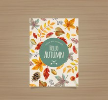 水彩绘秋季元素卡片矢量