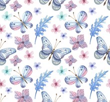 素色蝴蝶和花卉无缝背景图矢量图片