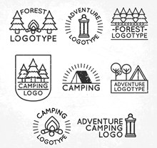 创意森林野营标志矢量