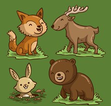 卡通笑脸森林动物图矢量