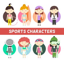 卡通运动女孩和运动装扮矢量素材