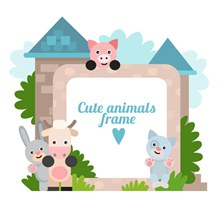卡通城堡和小动物边框图矢量图下载