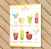 水彩绘夏季酒水单8种饮品矢量素材