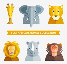6款扁平化非洲动物头像矢量素材