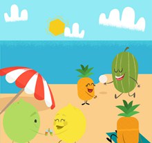 创意海边度假的水果们矢量图