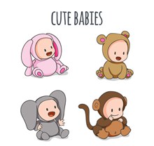 4款可爱动物装婴儿矢量下载