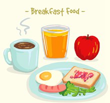 水彩绘美味早餐食物矢量图