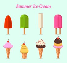 8款扁平化夏日雪糕和冰激凌矢量图