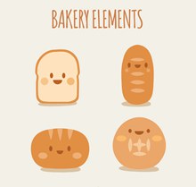 4款可爱面包表情设计矢量图片