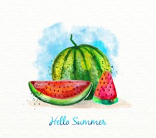 彩绘夏季西瓜矢量图片
