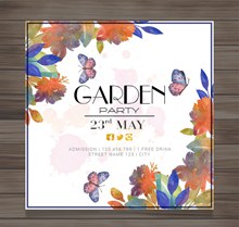 水彩花卉与蝴蝶装饰花园派对邀请卡图矢量图片