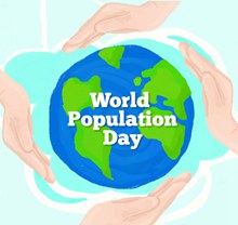 蓝色地球世界人口日贺卡矢量图下载