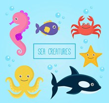 6款卡通章鱼螃蟹等海洋动物矢量图下载